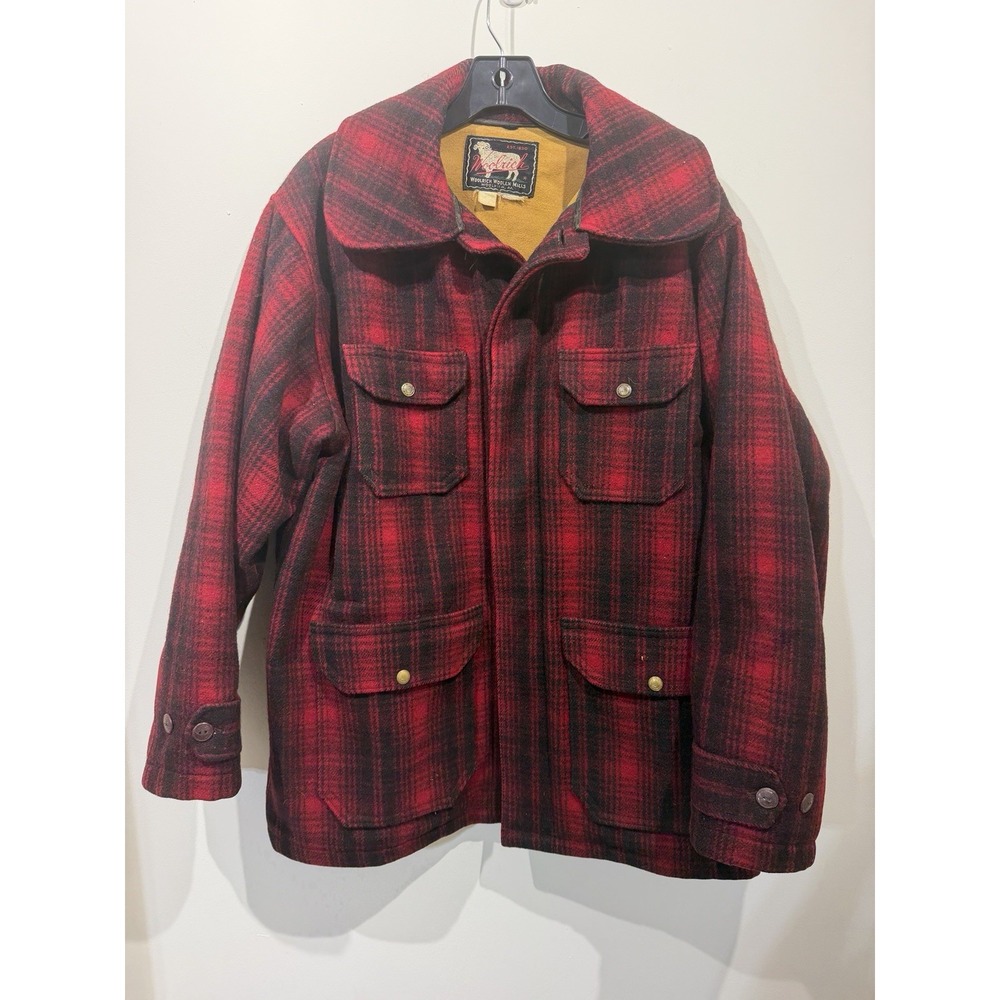 Vintage Woolrich Mackinaw Jacket 1930s Buffalo Plaid Hunting Wool Coat Chore XL